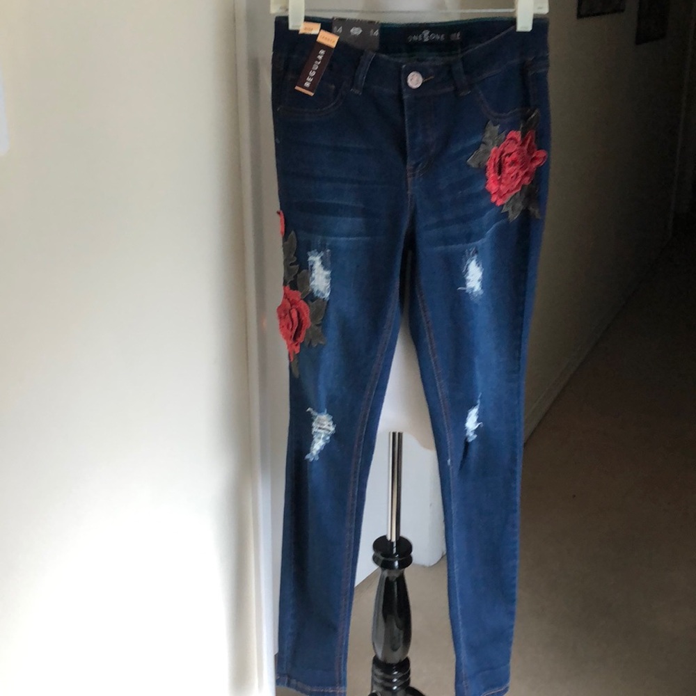 NWT Denim Pants with Appliqués!